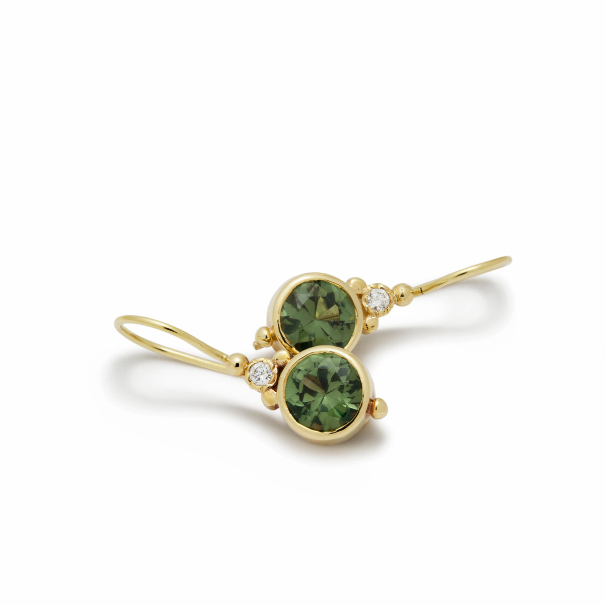 EG2217-3 Gold Drop Earrings with Green Spinel and Zircon
