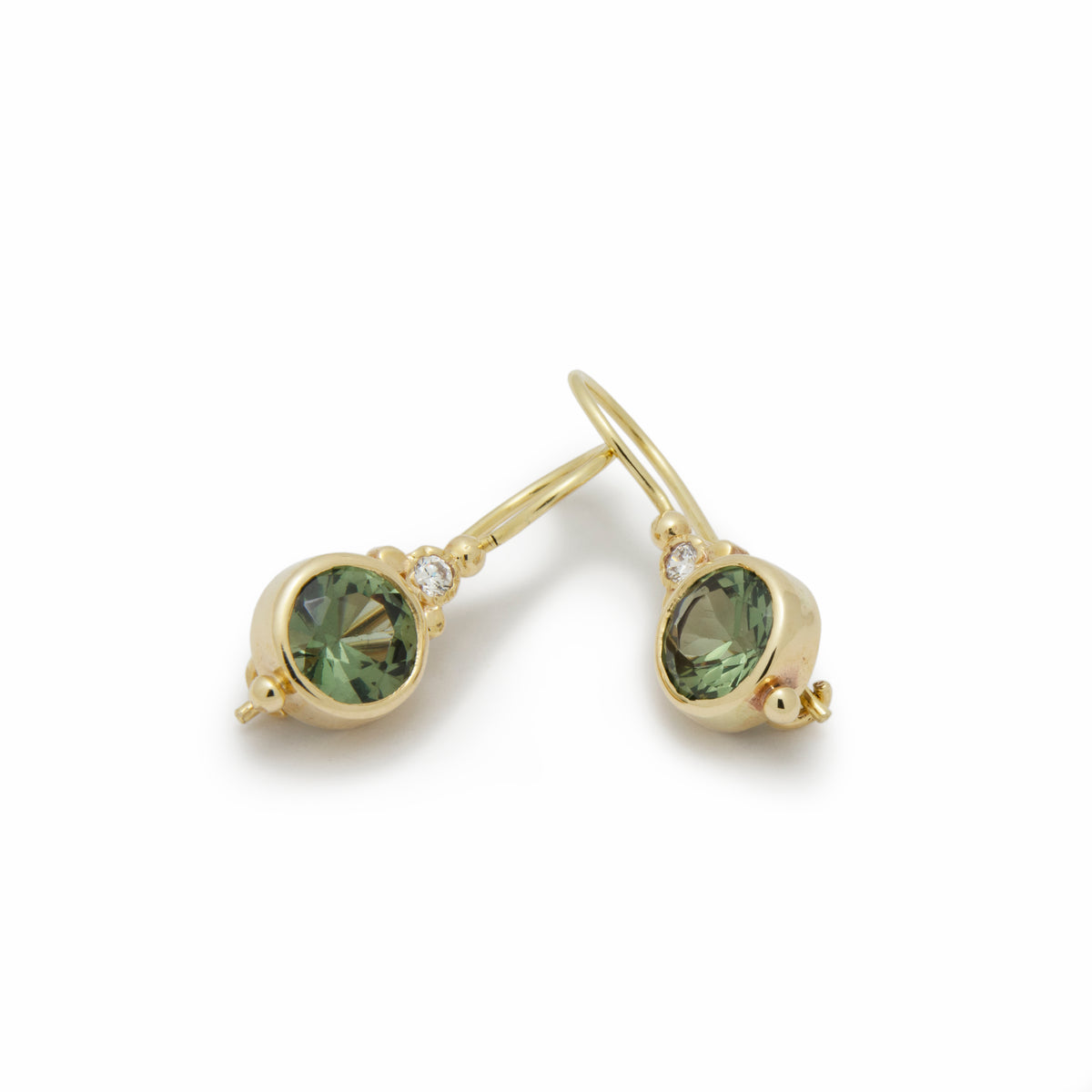 EG2217-3 Gold Drop Earrings with Green Spinel and Zircon