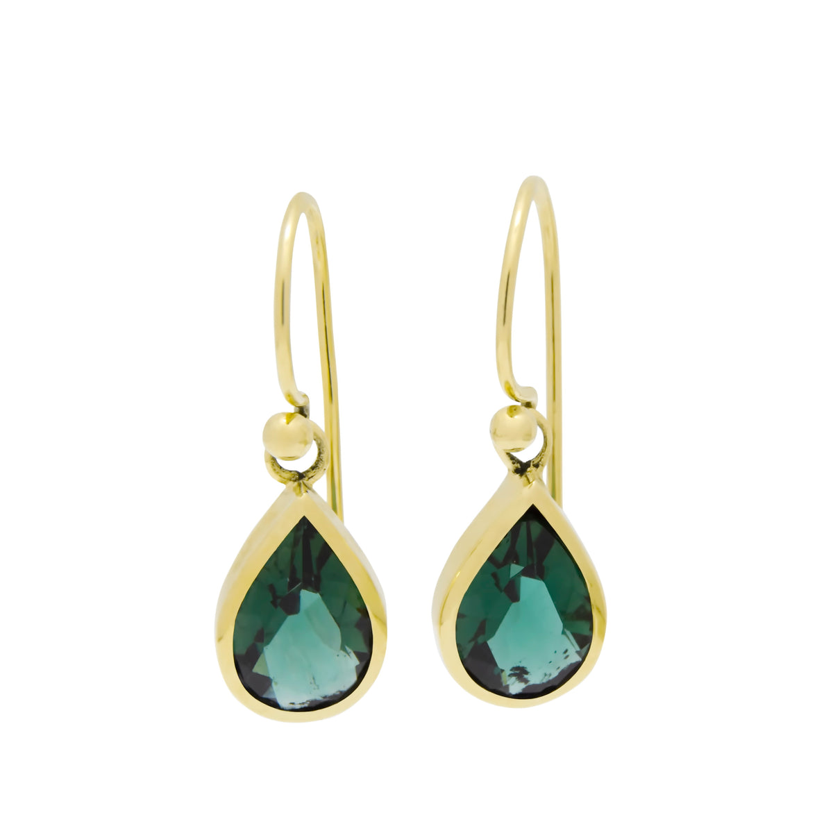 EG2240-3 Dangle Gold Earrings with Teardrop Green Spinel