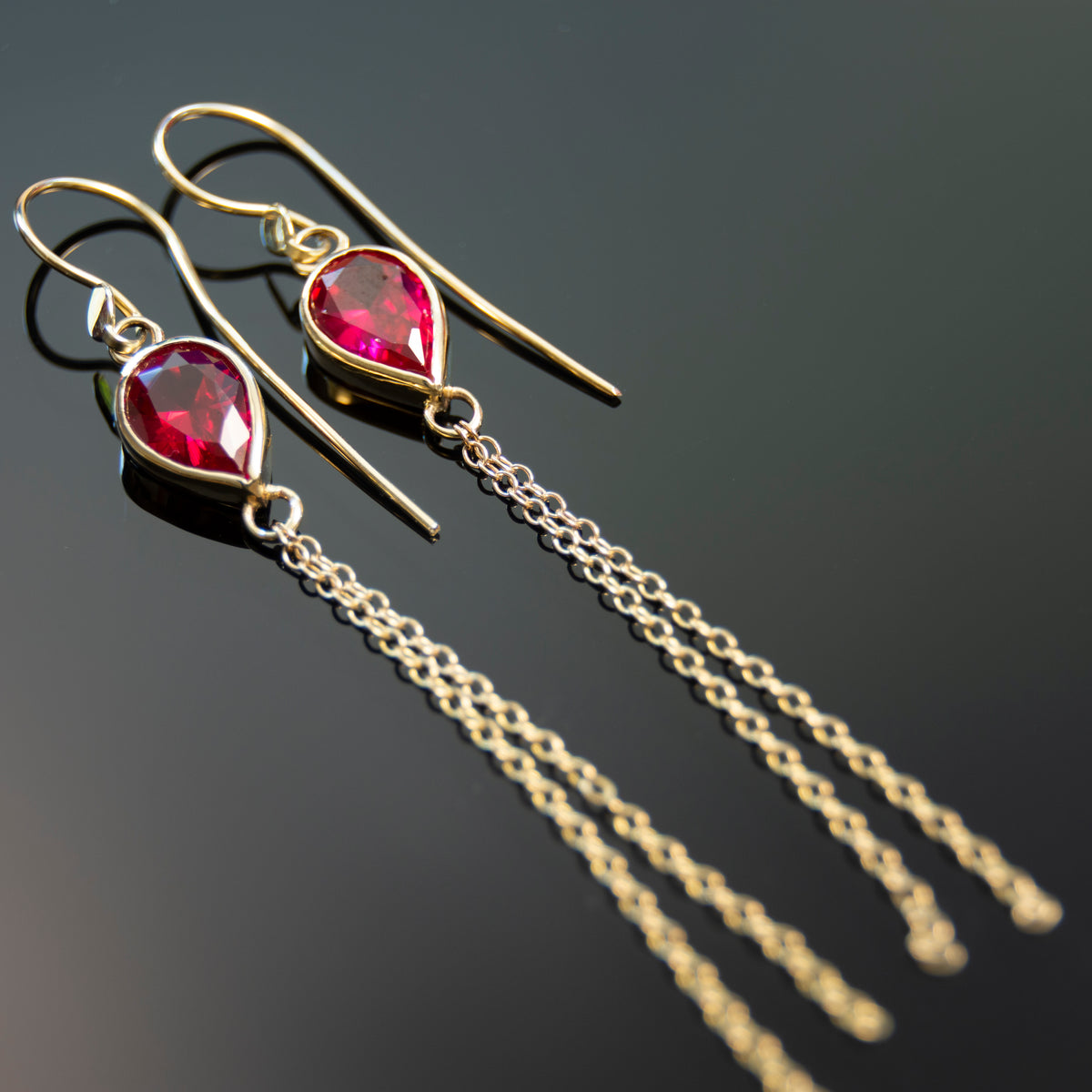 EG2240A-1 Gold Tassel Earrings with Ruby