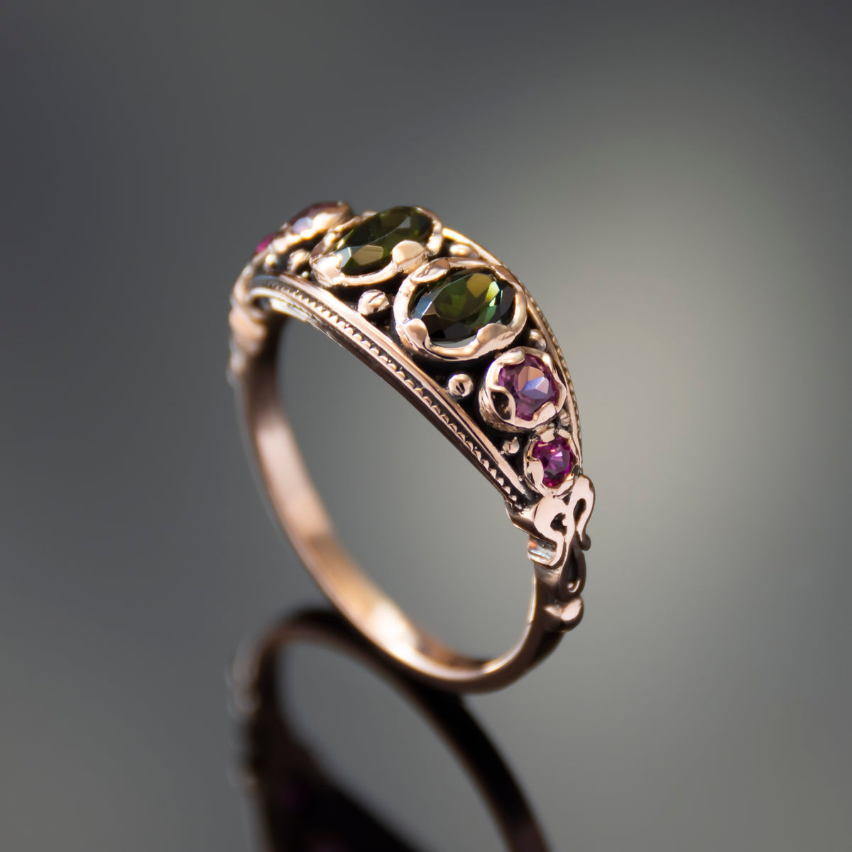 RG1884-1 Victorian band with green and pink Tourmaline