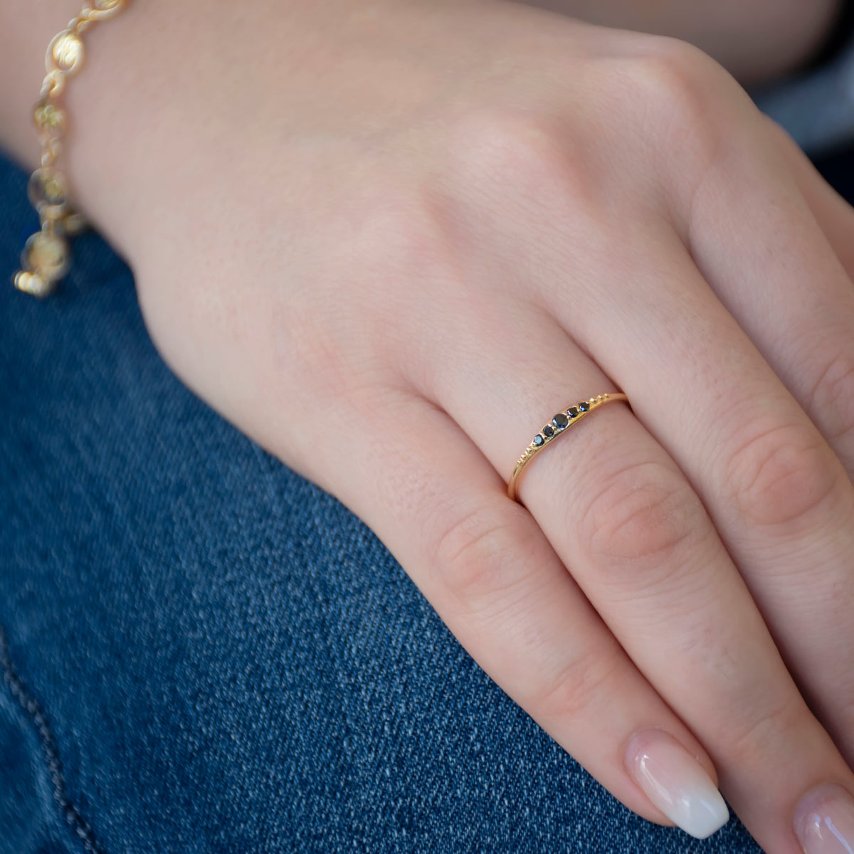RG1902-2 Gold Skinny Ring with Black Diamonds