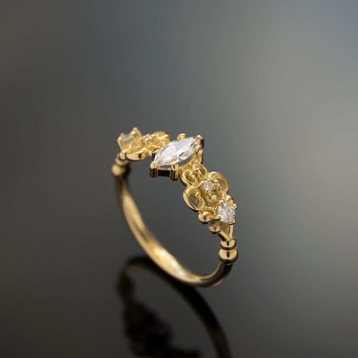 RG1912A Gold and Diamonds Ring with Victorian Details