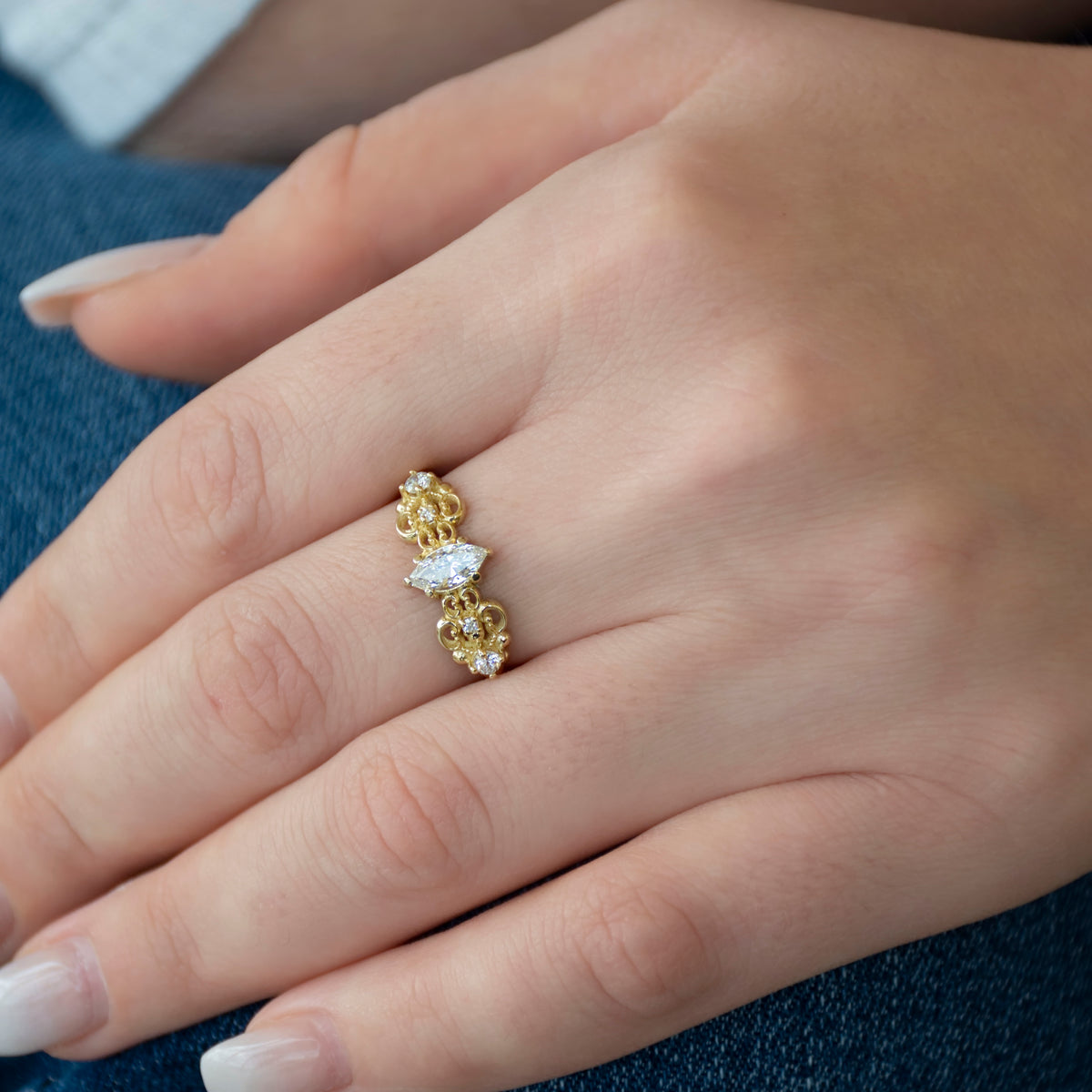RG1912A Gold and Diamonds Ring with Victorian Details