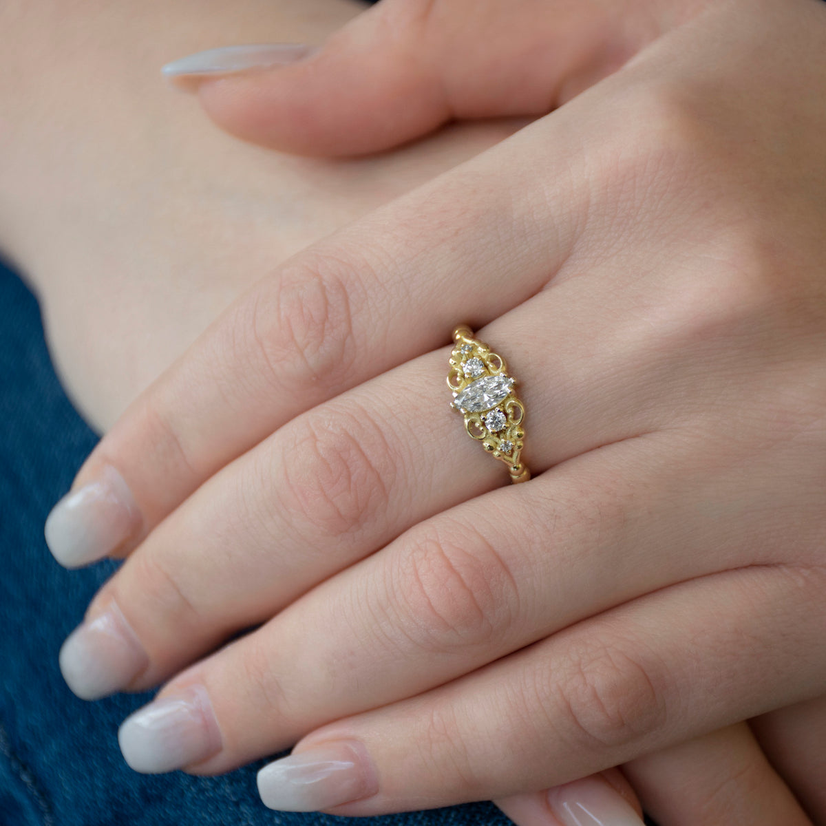 RG1912 Marquise Diamond Gold Ring with Exquisite Details