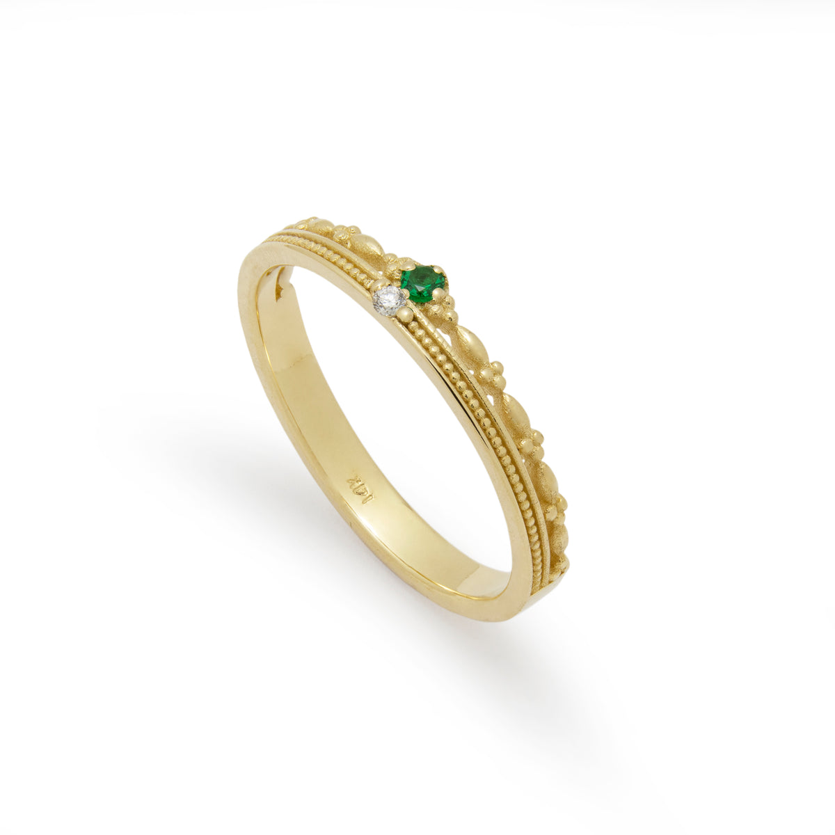 RG1920 Floral-Inspired Gold Emerald and Diamond Ring