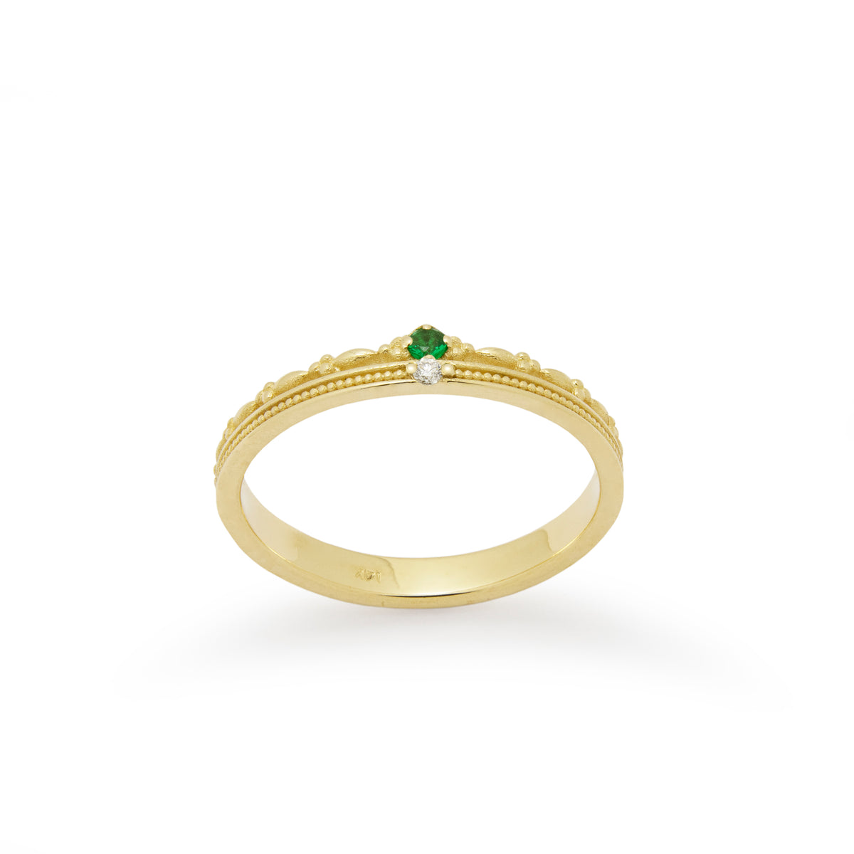 RG1920 Floral-Inspired Gold Emerald and Diamond Ring