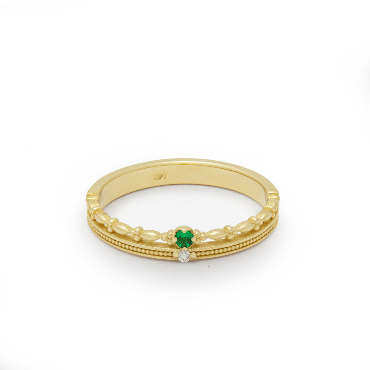 RG1920 Floral-Inspired Gold Emerald and Diamond Ring