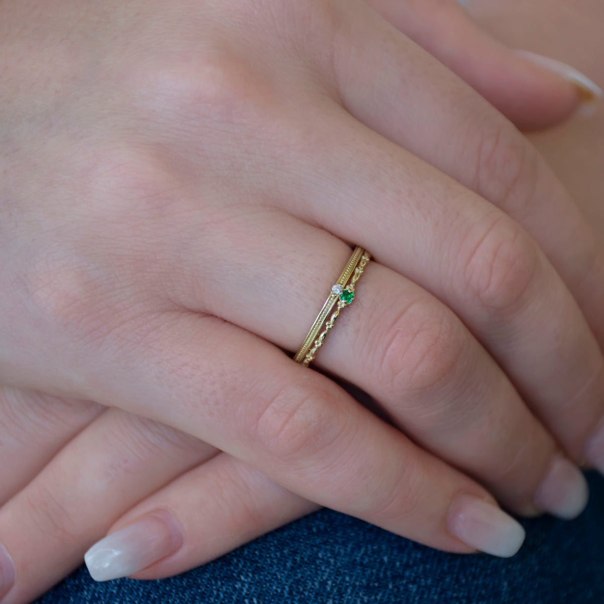 RG1920 Floral-Inspired Gold Emerald and Diamond Ring