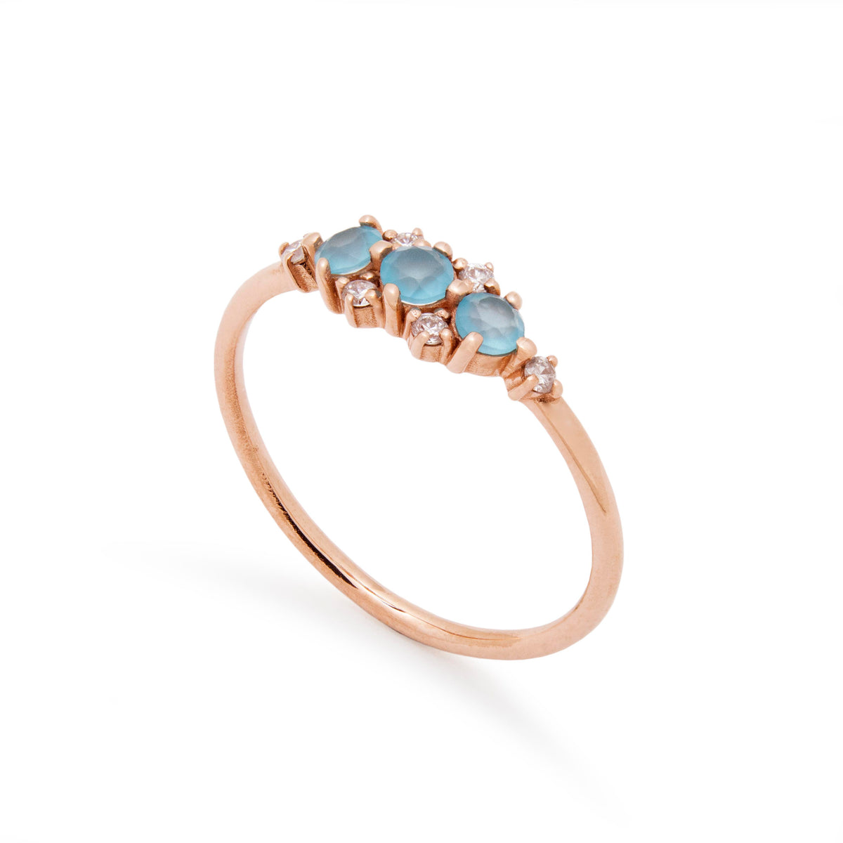 RG1940 Blue Quartz And Diamond Halo Engagement Rose Gold Ring In Chic Design