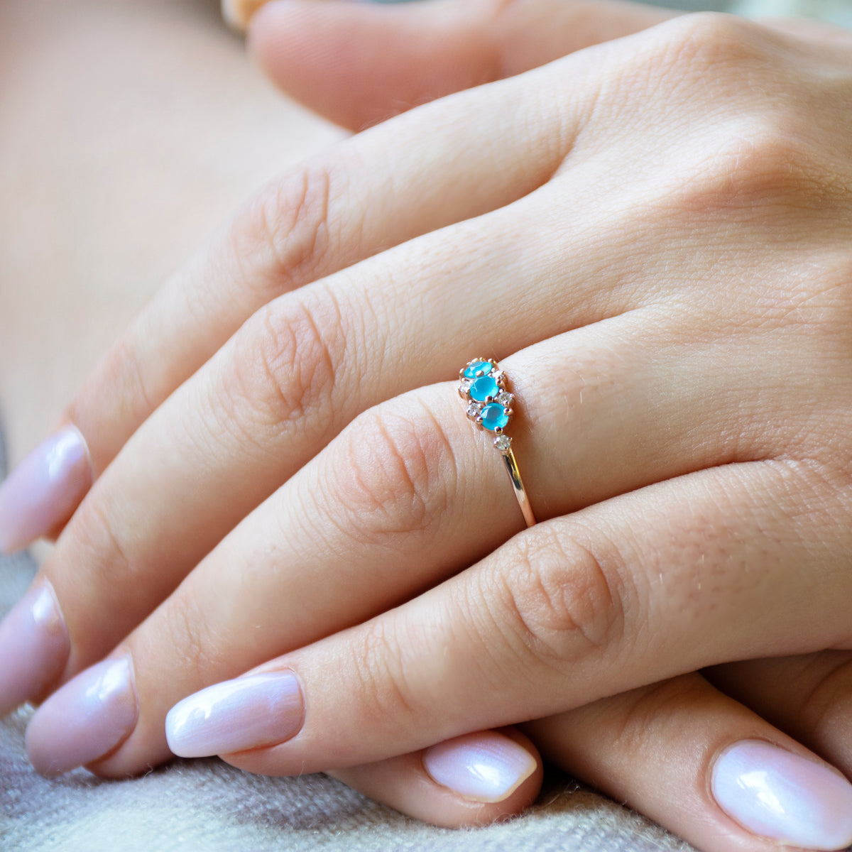 RG1940 Blue Quartz And Diamond Halo Engagement Rose Gold Ring In Chic Design