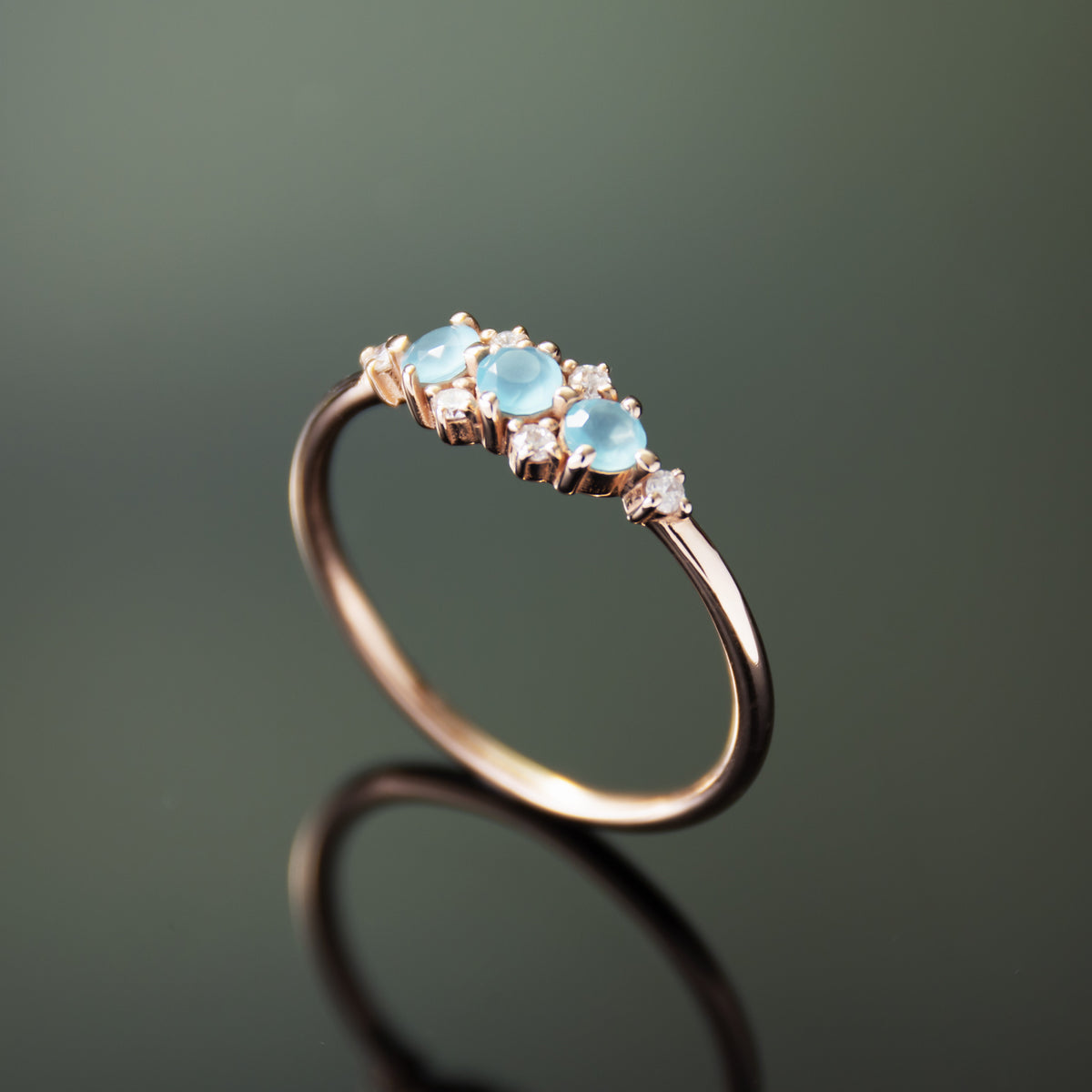 RG1940 Blue Quartz And Diamond Halo Engagement Rose Gold Ring In Chic Design