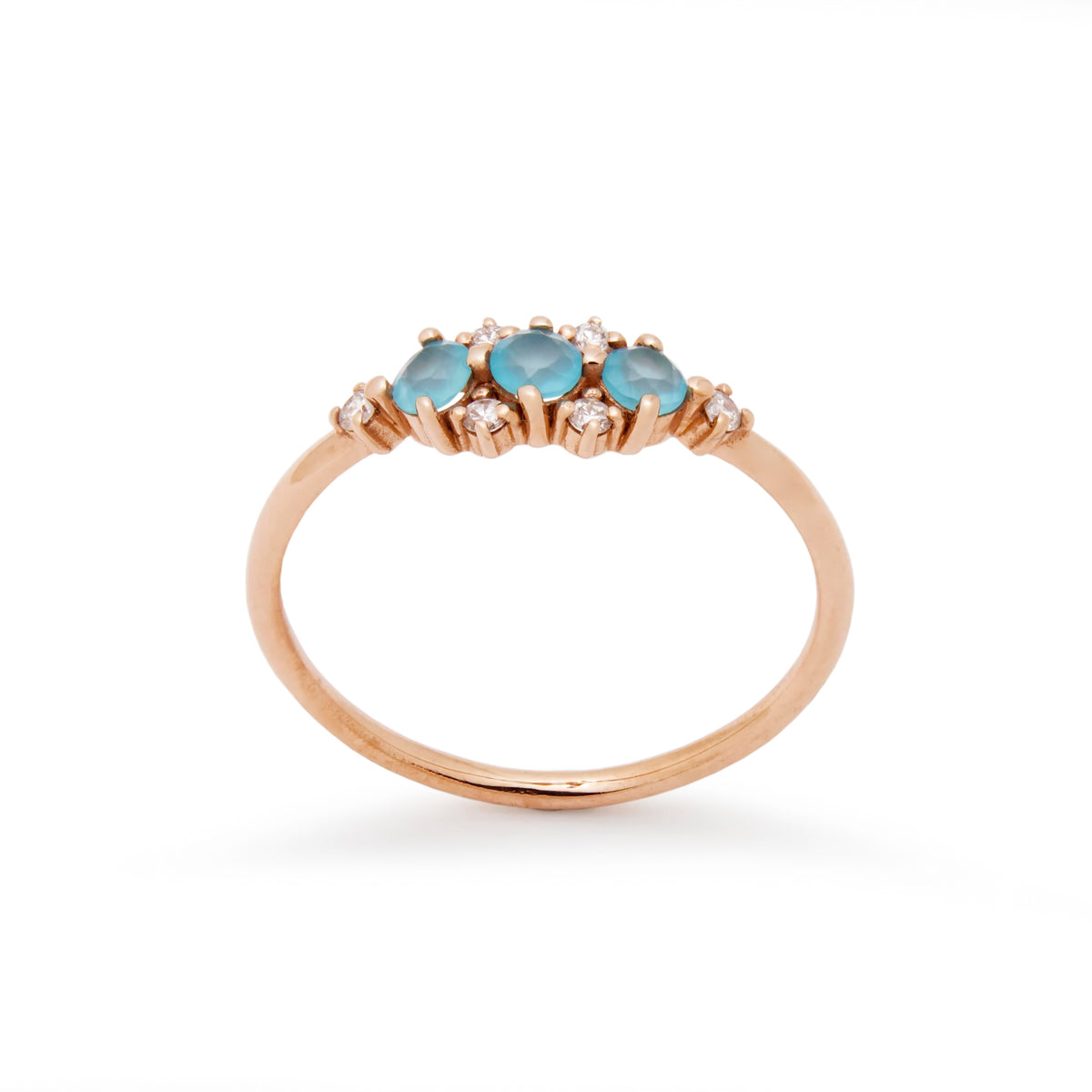 RG1940 Blue Quartz And Diamond Halo Engagement Rose Gold Ring In Chic Design