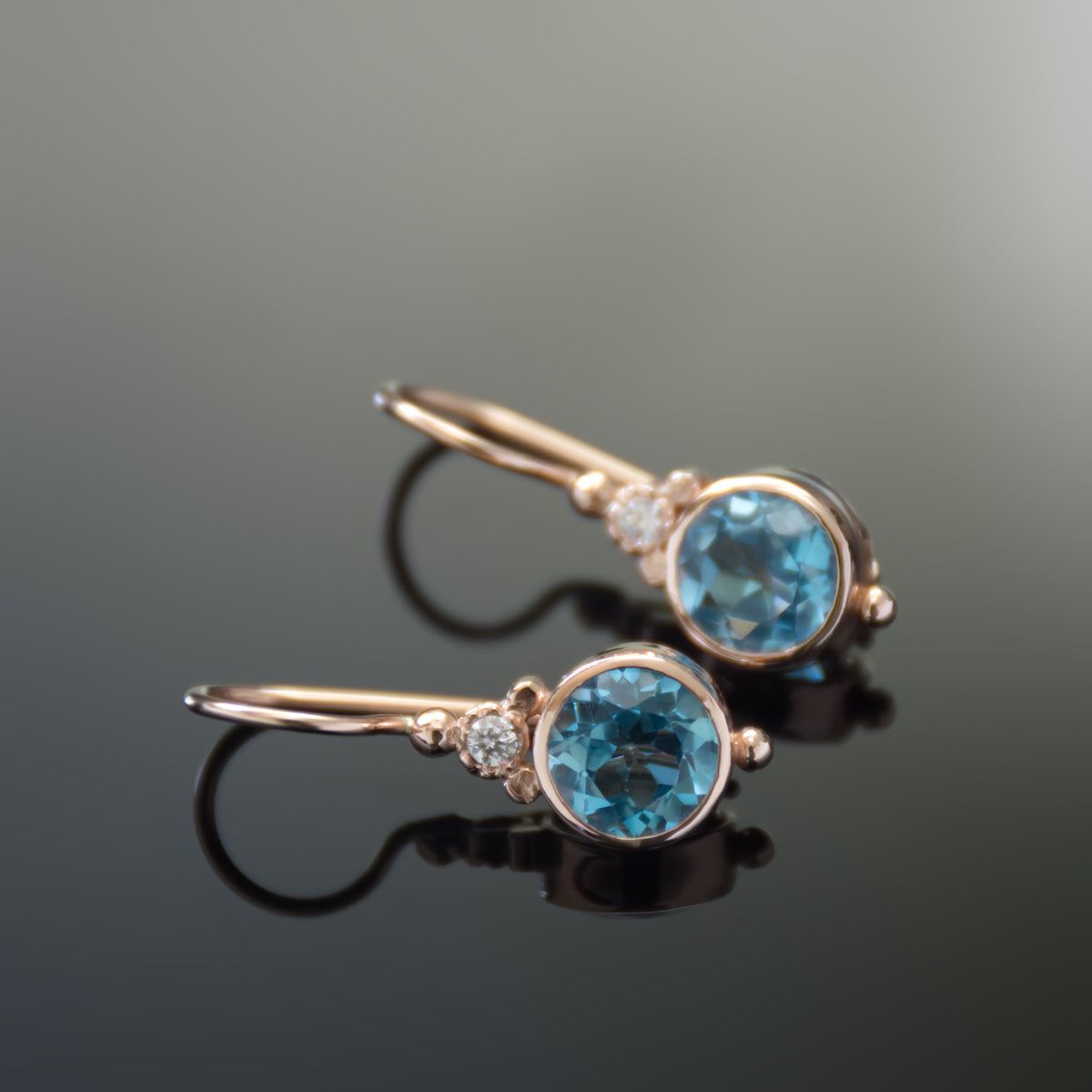 EG2217-1 Gold Drop Earrings with Blue Topaz and Zircons