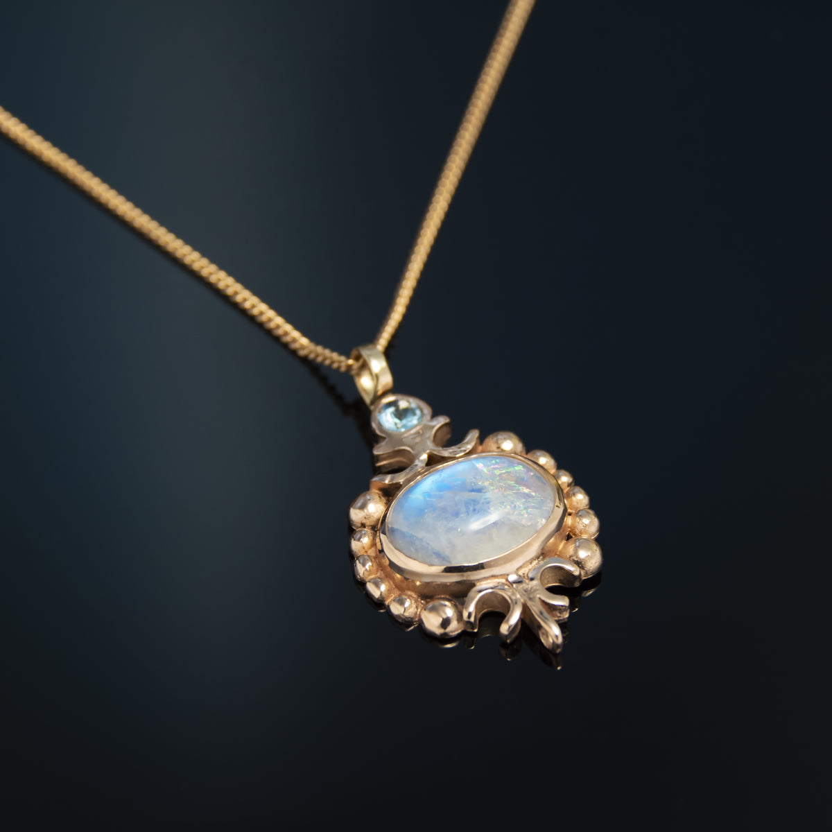 NG0712 Gold Celtic Necklace with Moonstone and Blue Topaz
