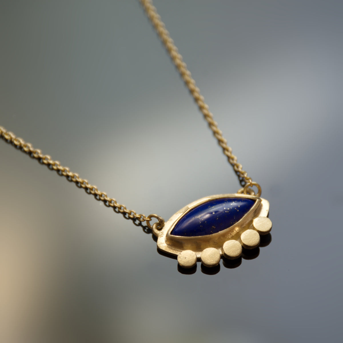 NG4763 Gold necklace with Marquise Lapis Lazuli Charm