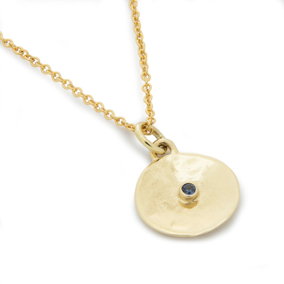 NG4765B Gold Round Charm Necklace with Sapphire