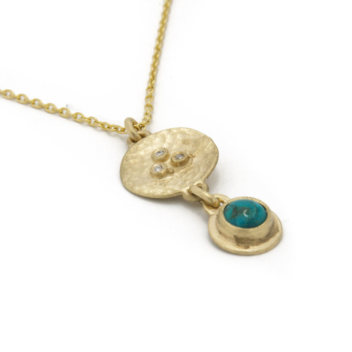 NG4767 Matte Gold Y Necklace with Turquoise and Diamonds
