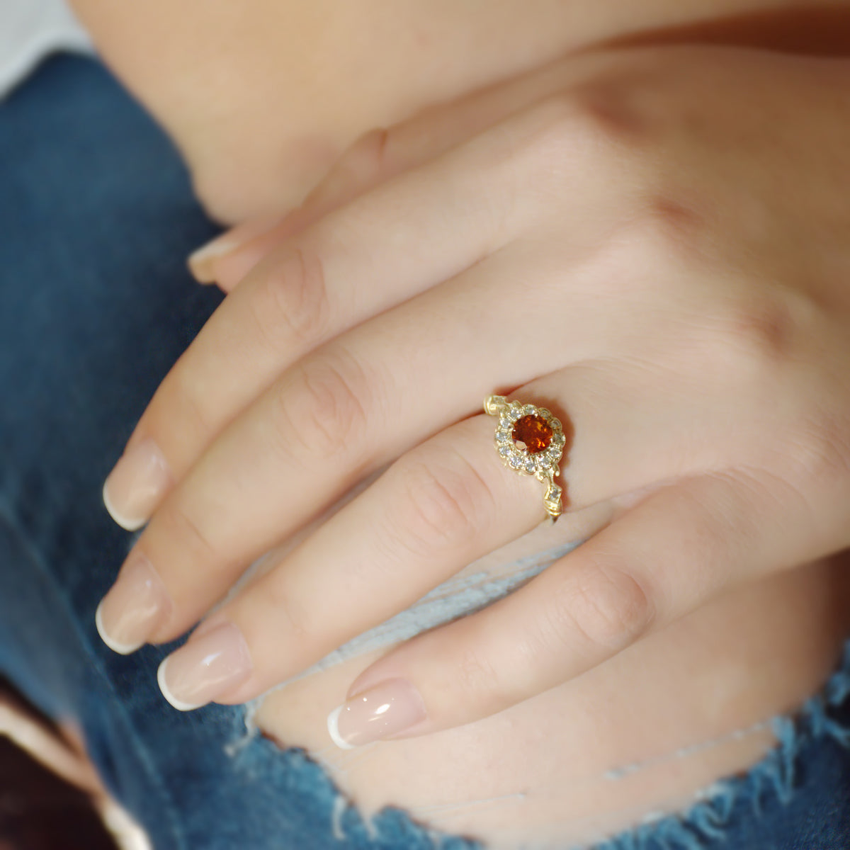 RG1816-1 Vintage Gold Flower Ring with Citrine