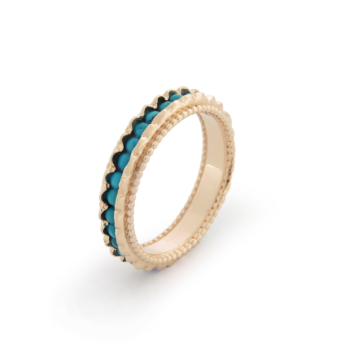 RG1859 Gold Eternity Ring with Dotted Edge and Turquoise Stones