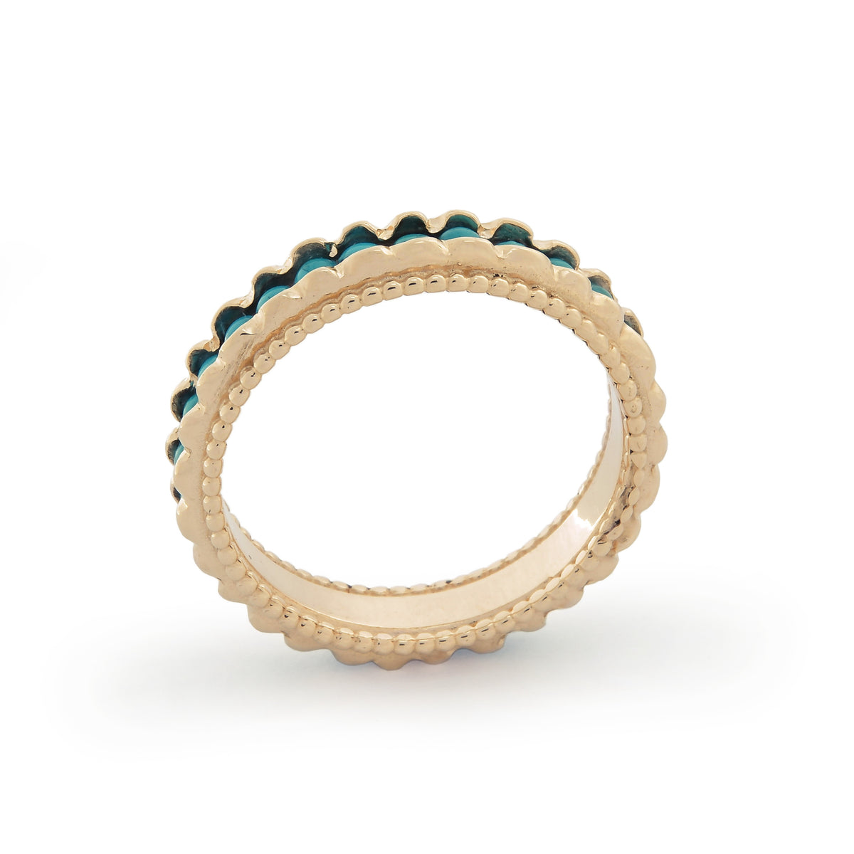 RG1859 Gold Eternity Ring with Dotted Edge and Turquoise Stones