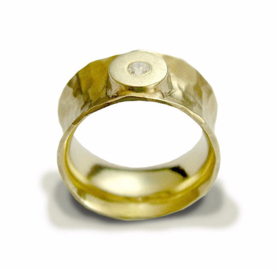 RG1019B Hammered Gold band with Diamond.