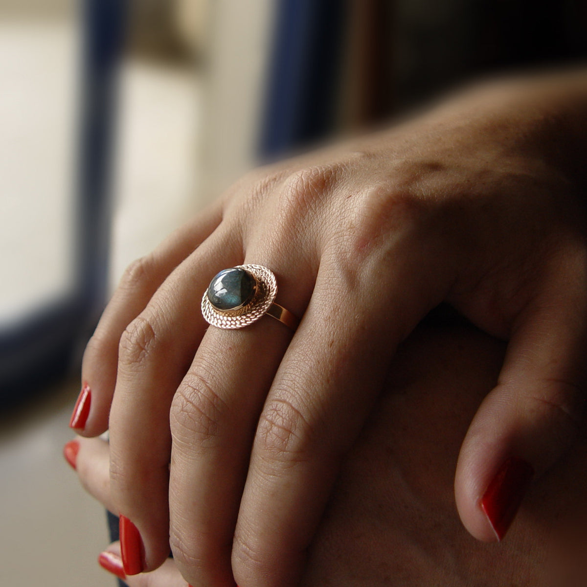 RG1179 Braided Gold Ring with Labradorite