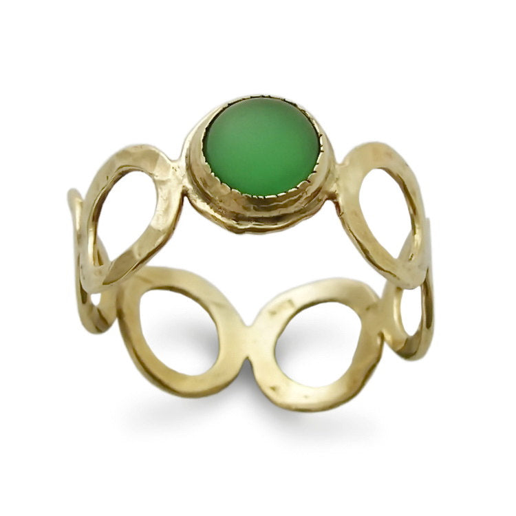 RG1266X Gold Circles Ring with Green Quartz