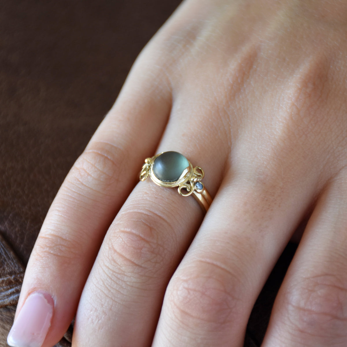 RG1399 Blue Quartz and Onyx butterfly ring