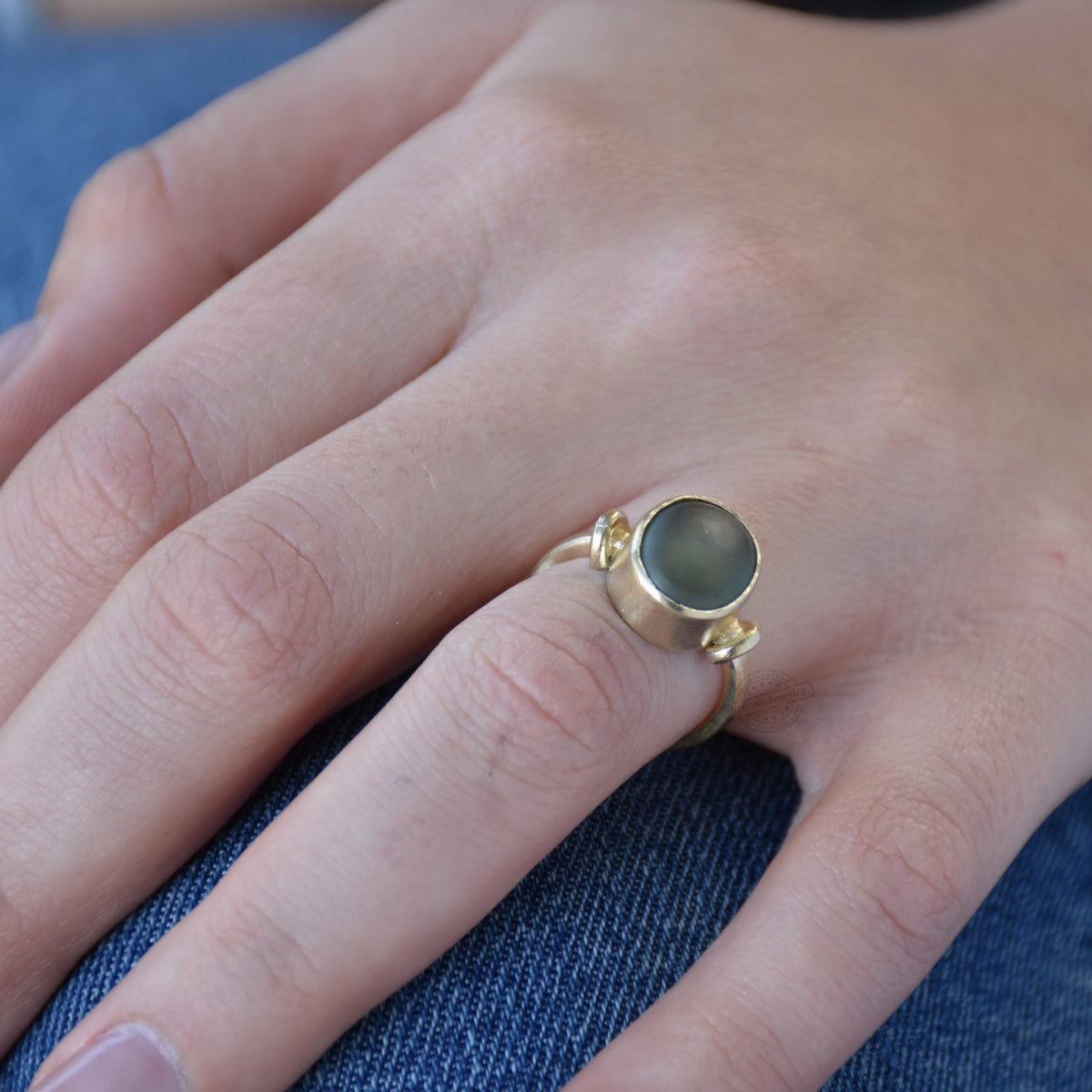 RG1090-2 Matte Gold and Green Quartz Ring