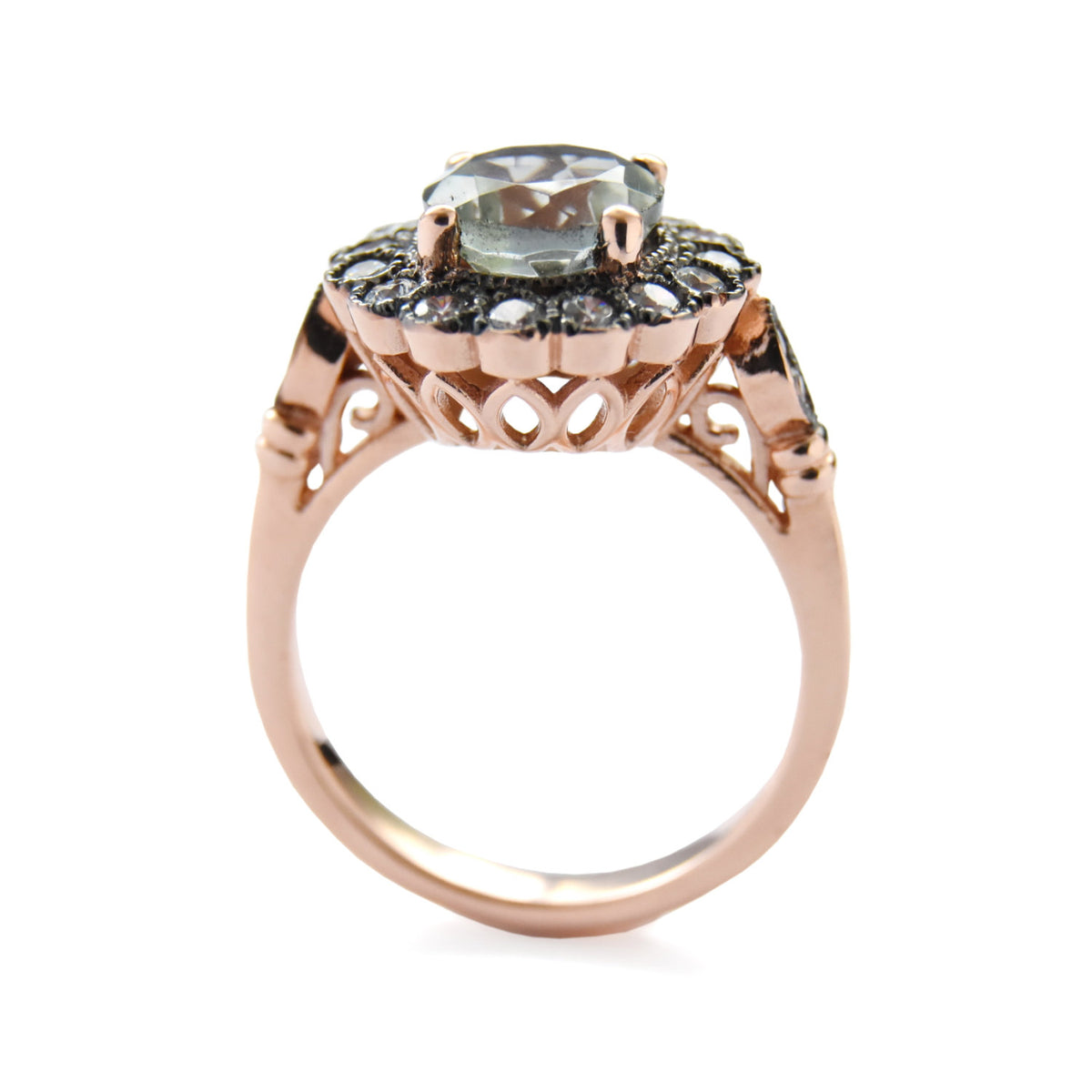 RG1812 Green Amethyst and Rose Gold flower ring