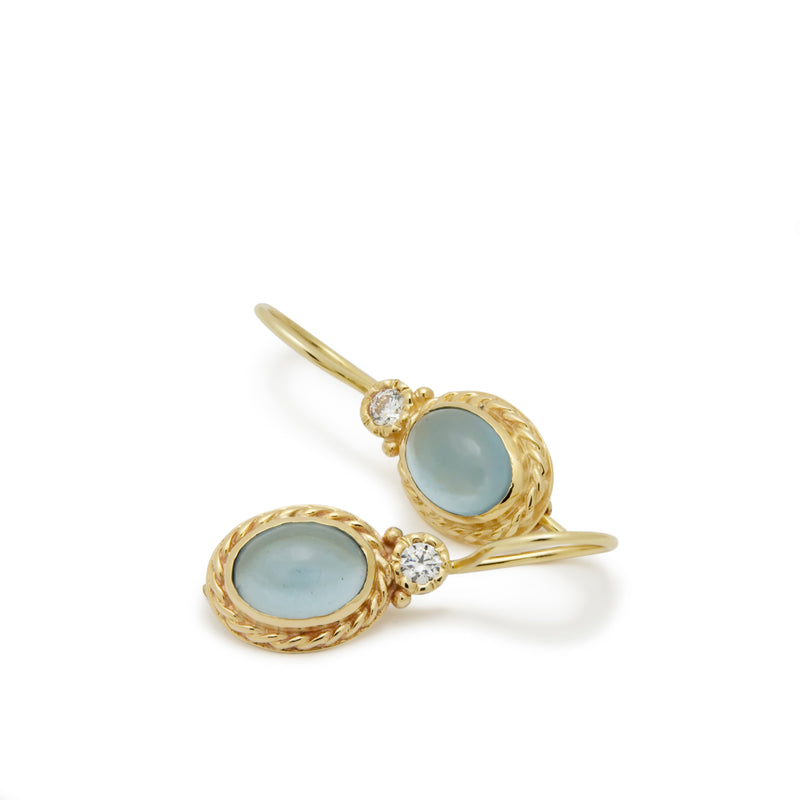 EG0732-1 Gold Drop Earrings with Oval Blue Topaz