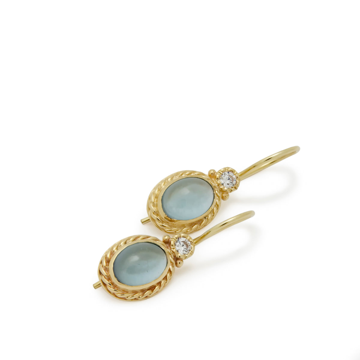 EG0732-1 Gold Drop Earrings with Oval Blue Topaz