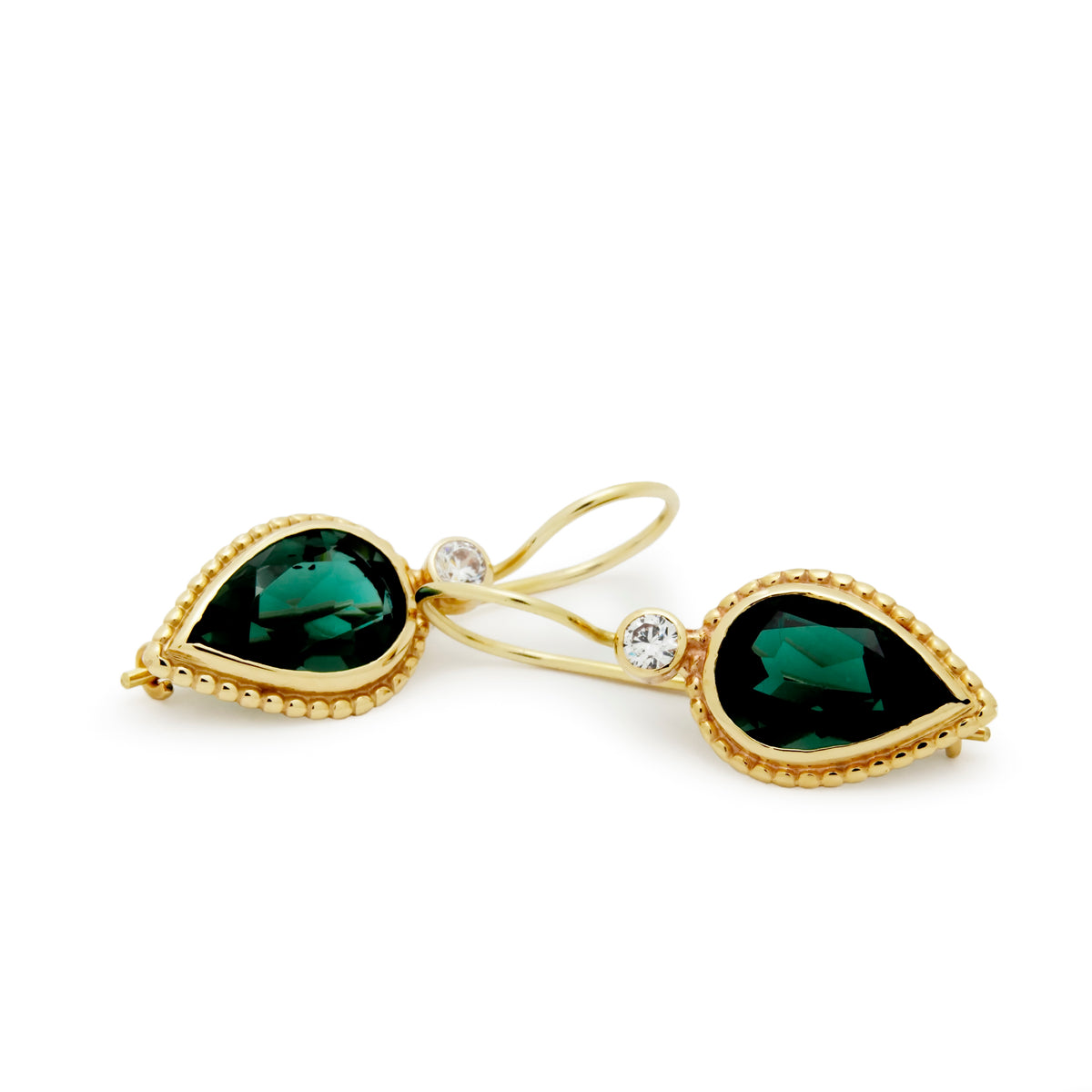 EG2215-1  Gold Teardrop Earrings with Emerald