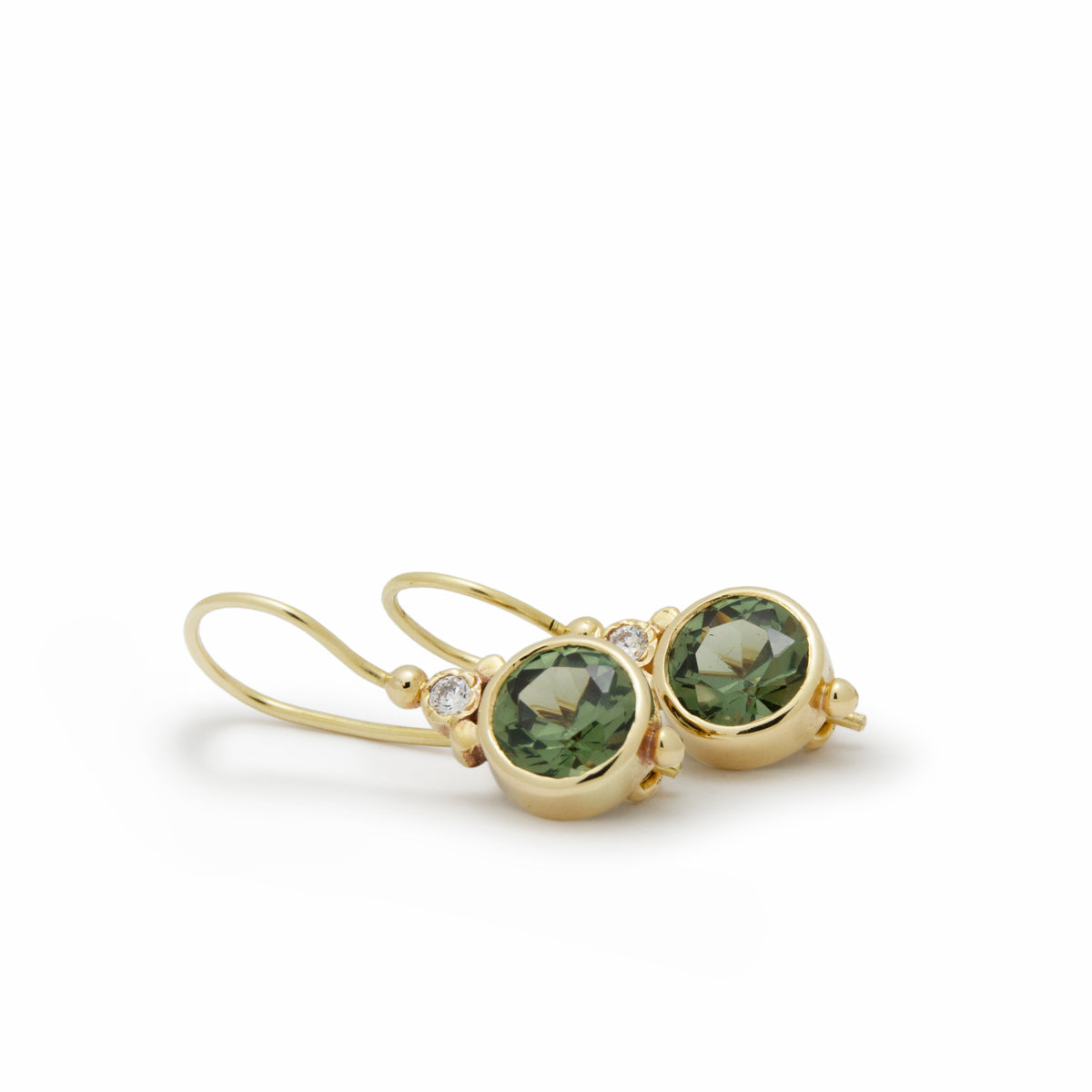 EG2217-3 Gold Drop Earrings with Green Spinel and Zircon