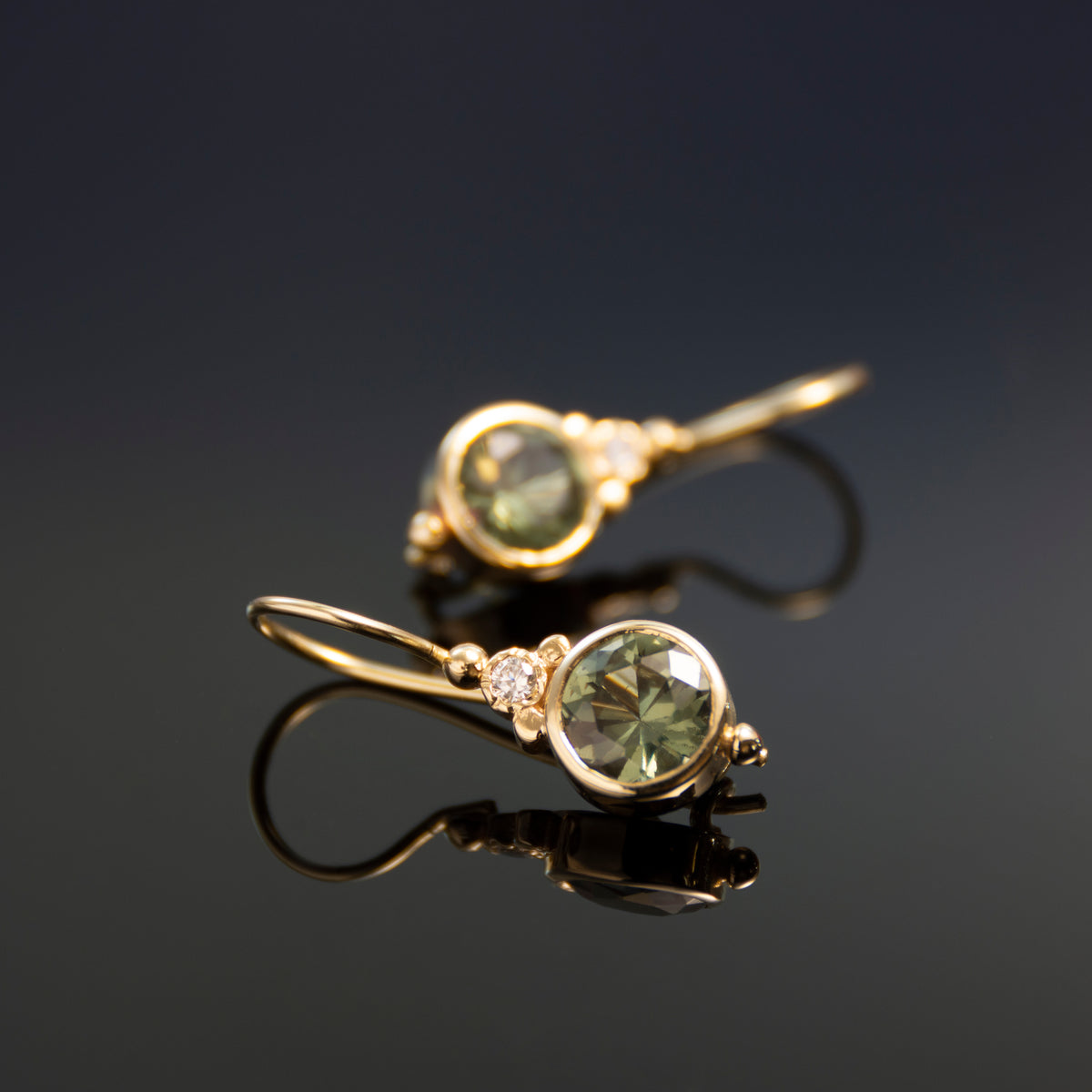 EG2217-3 Gold Drop Earrings with Green Spinel and Zircon