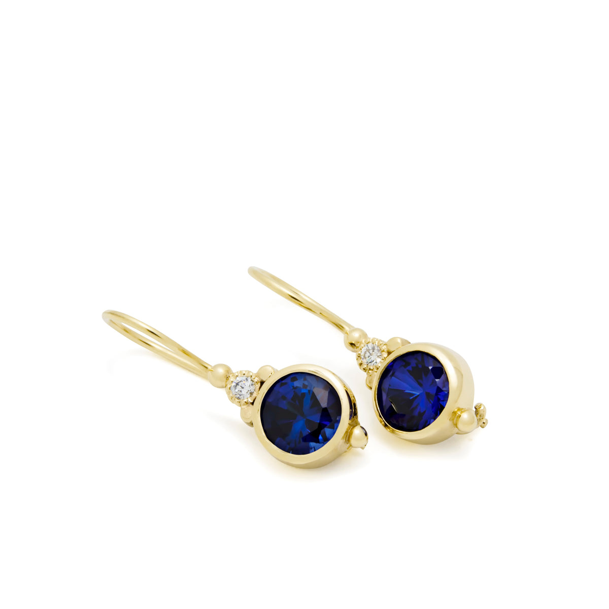 EG2217-4 Classic Round Gold Drop Earrings with Sapphire and Zircon