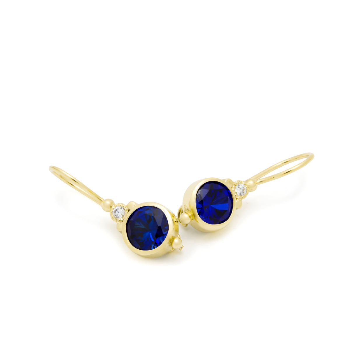 EG2217-4 Classic Round Gold Drop Earrings with Sapphire and Zircon