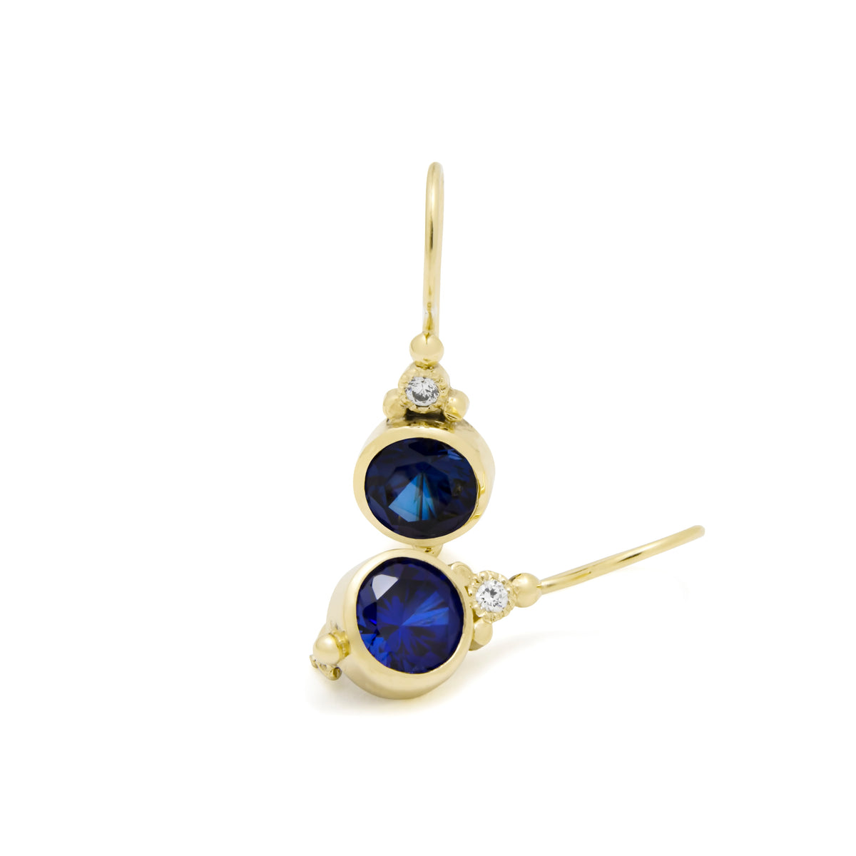 EG2217-4 Classic Round Gold Drop Earrings with Sapphire and Zircon