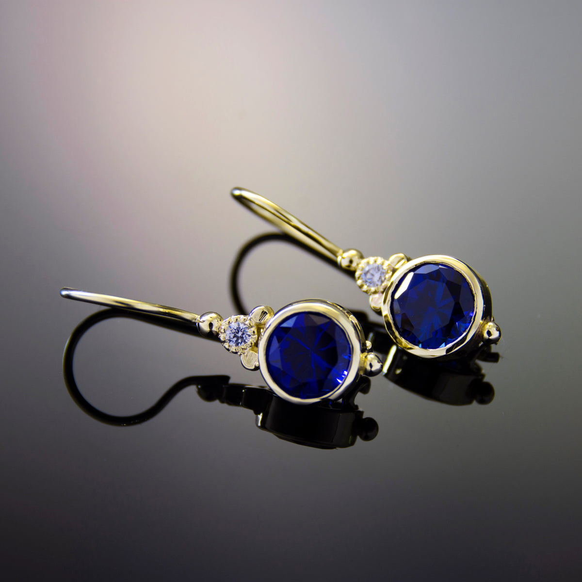 EG2217-4 Classic Round Gold Drop Earrings with Sapphire and Zircon