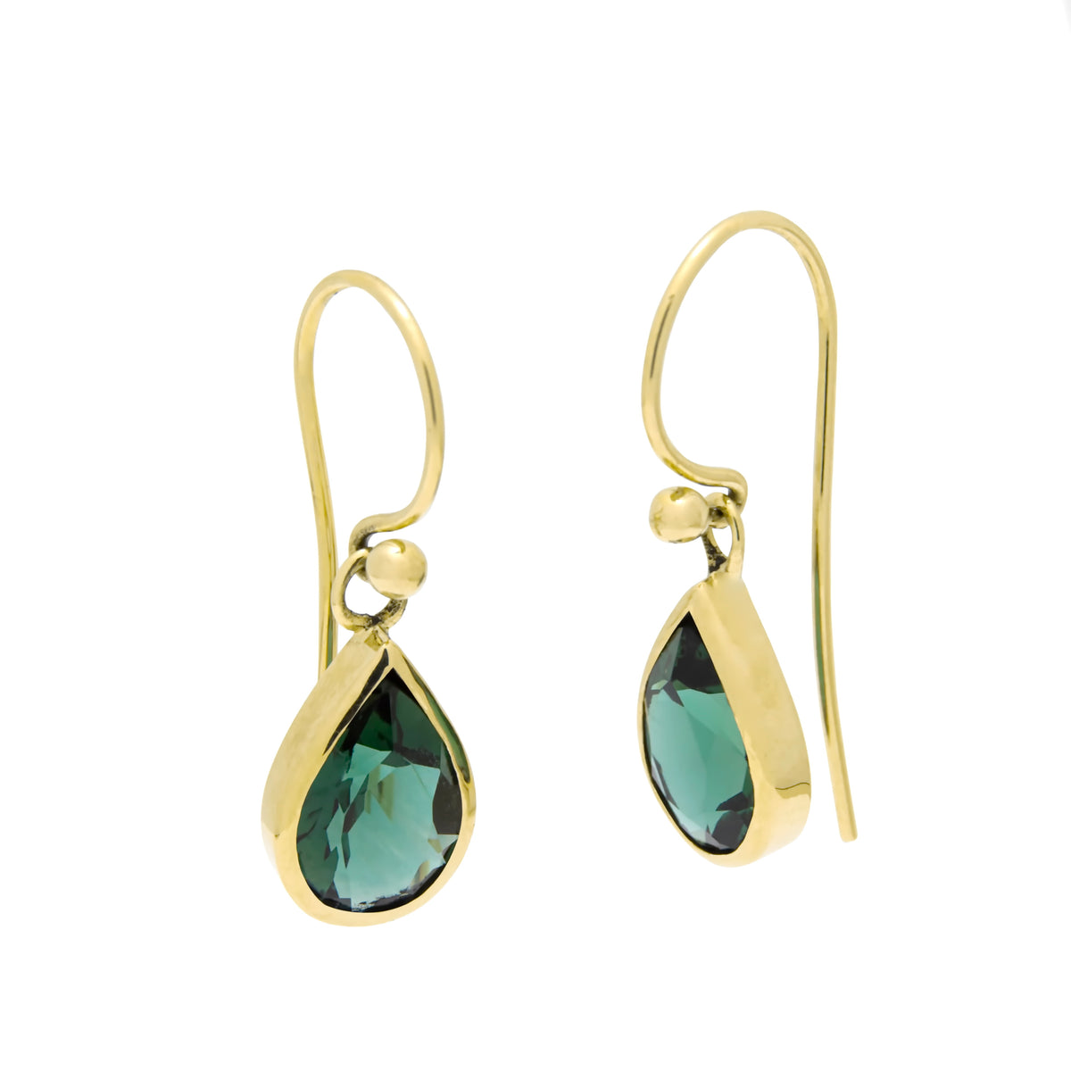 EG2240-3 Dangle Gold Earrings with Teardrop Green Spinel