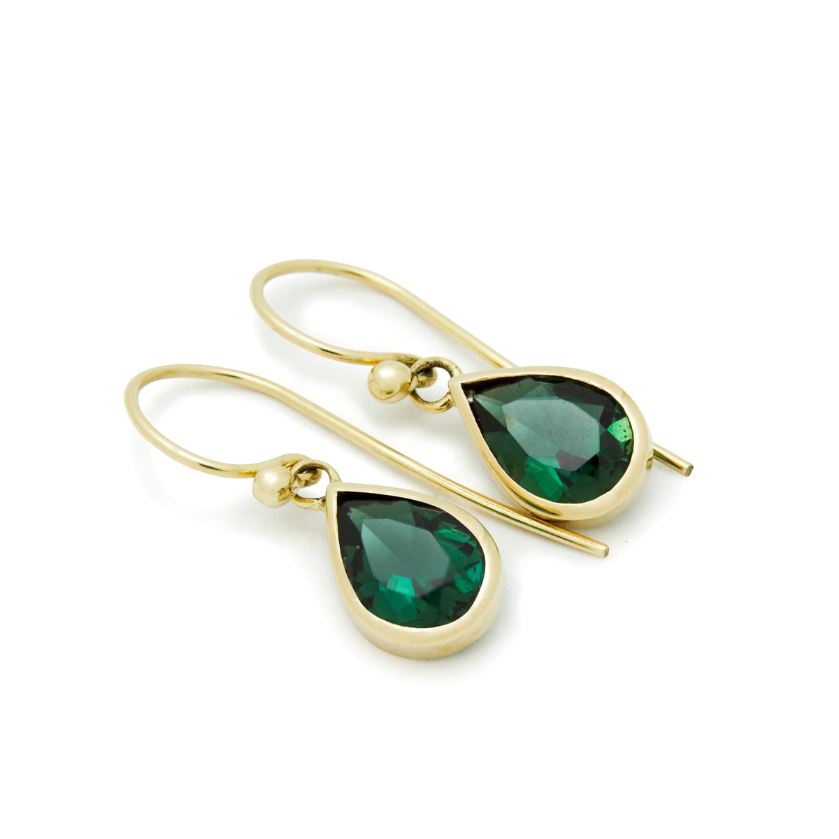 EG2240-3 Dangle Gold Earrings with Teardrop Green Spinel