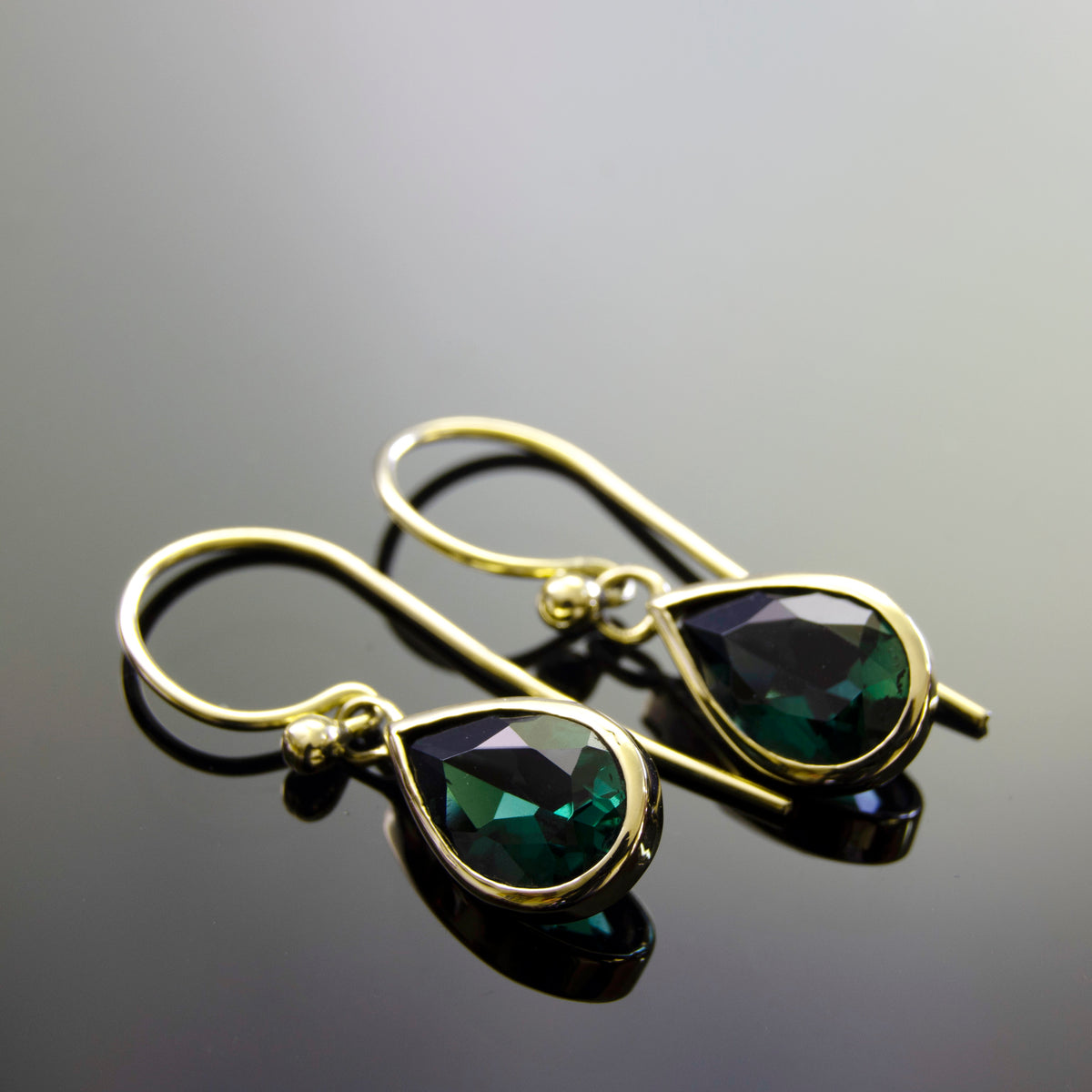 EG2240-3 Dangle Gold Earrings with Teardrop Green Spinel