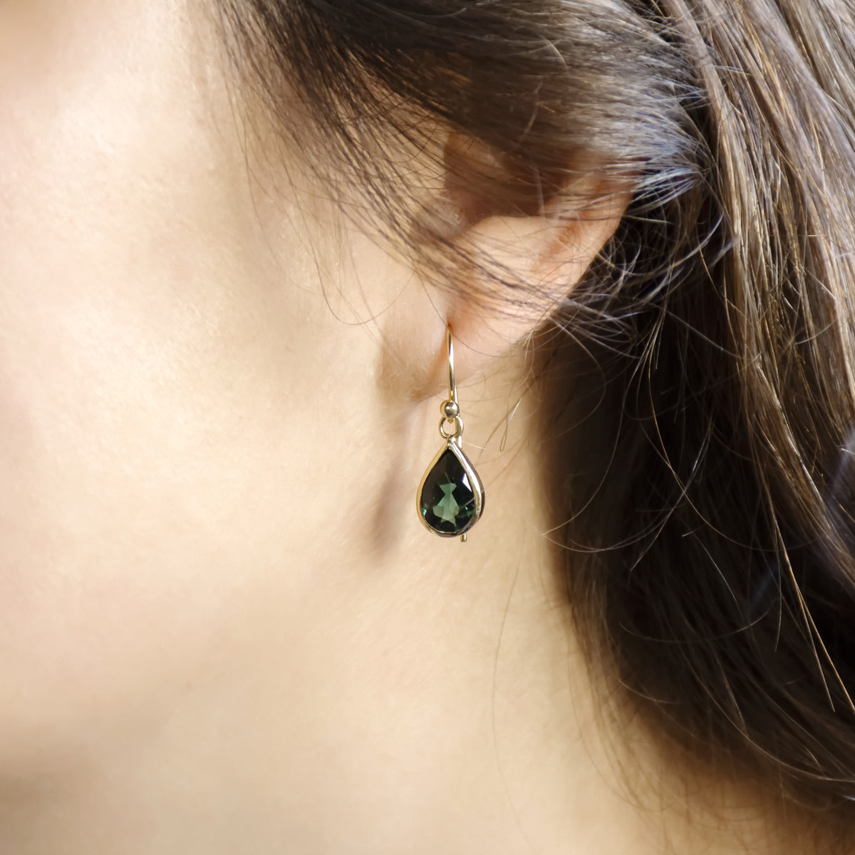 EG2240-3 Dangle Gold Earrings with Teardrop Green Spinel