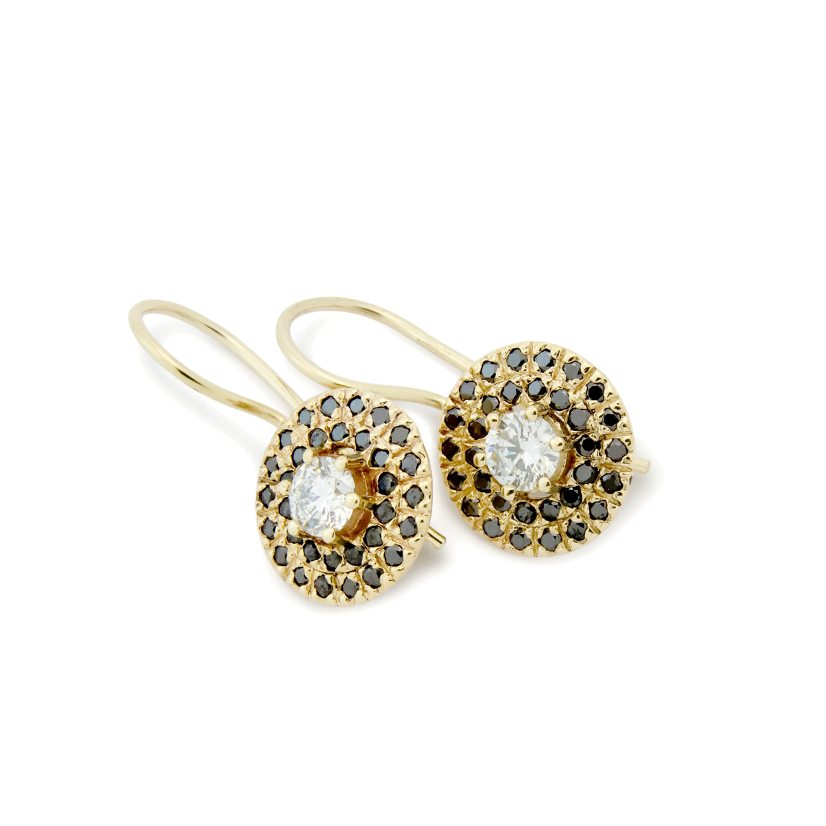 EG2245 Gold Drop Earrings with Center Diamond and Surrounding Black Diamonds