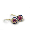 EG2246-1 Gold Drop Earrings with Ruby flower and surrounded by Sapphires