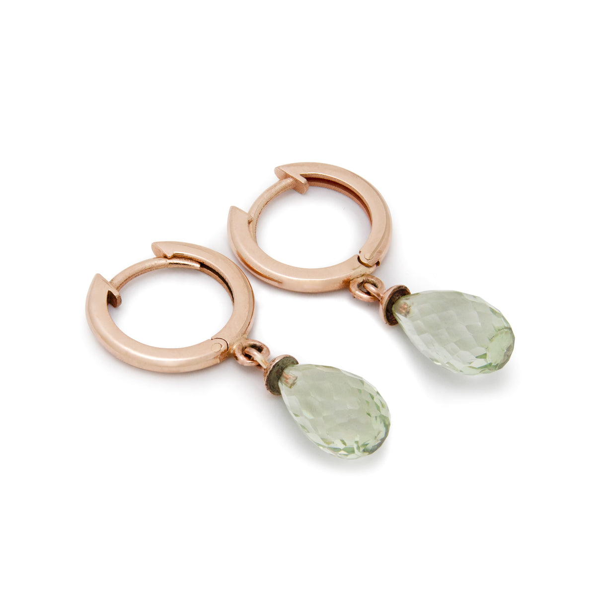 EG2249A Rose Gold Hoop Earrings with Green Amethyst Drops