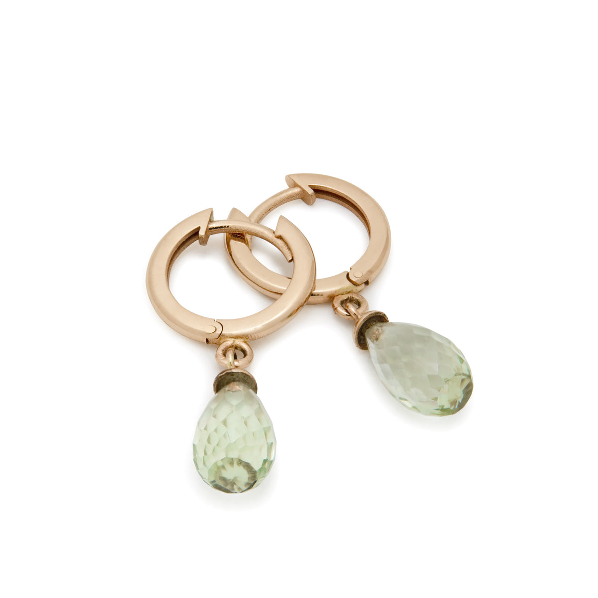 EG2249A Rose Gold Hoop Earrings with Green Amethyst Drops