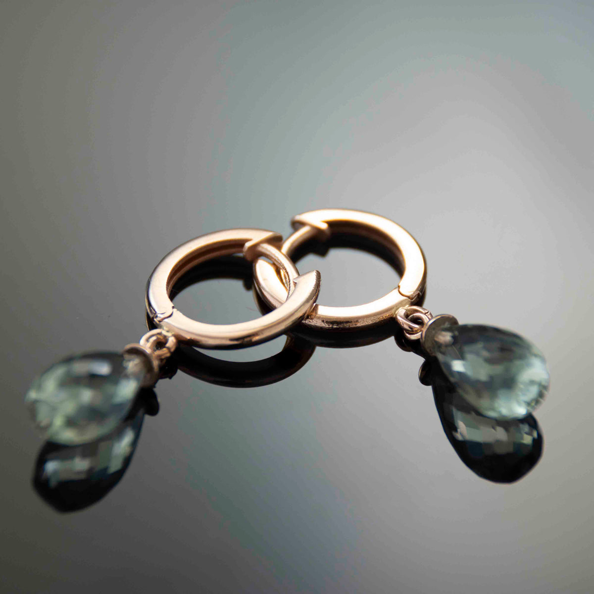 EG2249A Rose Gold Hoop Earrings with Green Amethyst Drops