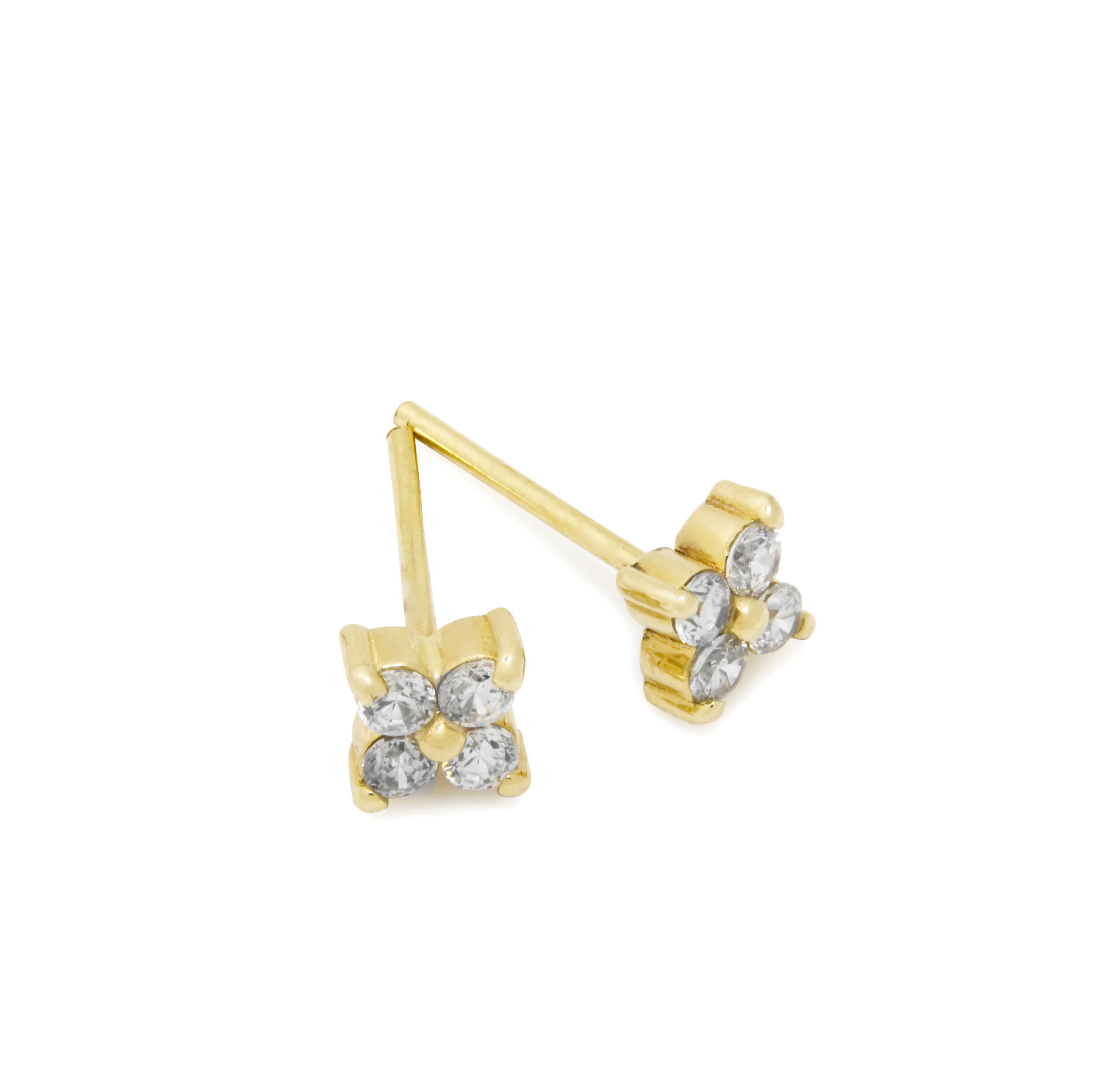 ペルセウスダークゴールド EG2249 Gold Clover Stud Earrings with Diamond Accents